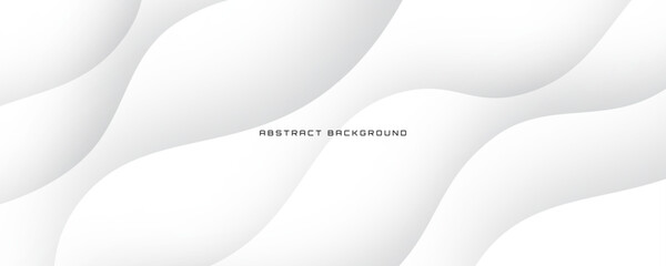 Poster - 3D white geometric abstract background overlap layer on bright space with waves decoration. Minimalist modern graphic design element cutout style concept for banner, flyer, card, or brochure cover