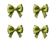 Set of olive satin ribbon and bow isolated on transparent background, transparency image, removed background