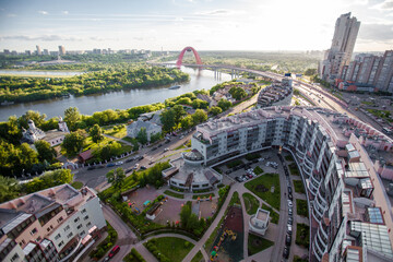 Wall Mural - Residential district and Zivopisny cable-stayed Bridge in Moscow, Russia at summer