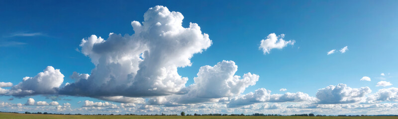 Beautiful cumulous clouds over the countryside. Stunning landscape. AI generated image.