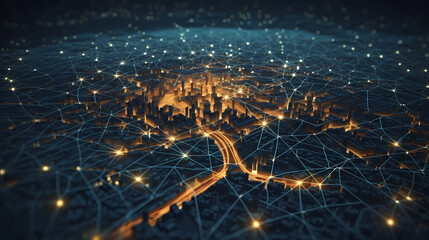 Wall Mural - City plan with glowing city map and infrastructure grid, city map illustration