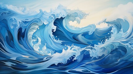 Wall Mural - Water wallpaper background. Big wave, cartoon style