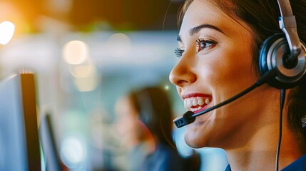Poster - Friendly Customer Service Representative at Work. Generative ai