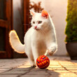 A cat playing with a ball