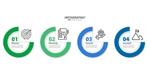 Wall Mural - Timeline infographic template. 4 Step timeline journey, calendar Flat simple infographics design template. presentation graph. Business concept with 4 options, vector illustration.