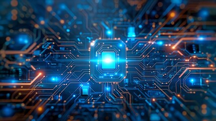 blue circuit board-equipped modern technology material