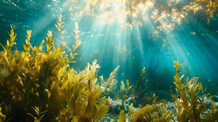 Wall Mural - green algae under water in the sea.