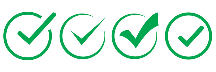 Wall Mural - green check mark icon set isolated on white background. circle tick approved symbol. vector illustra