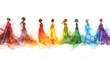 colorful watercolor silhouettes of women standing in a line with a white background Generative AI