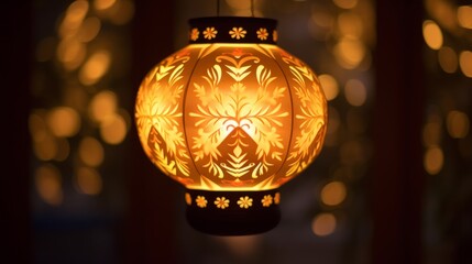 Sticker - A closeup of a glowing paper lantern