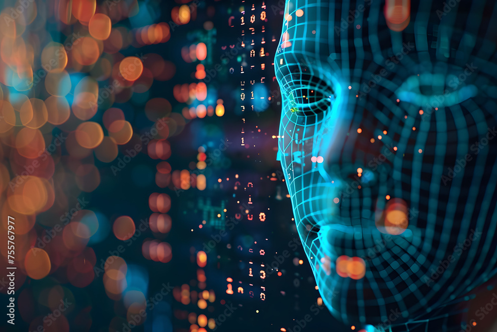 Stock-Illustration „Female face with matrix digital numbers artifical ...