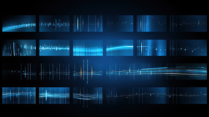 Aufkleber - Business abstraction with infographics style data blocks in blue glowing lights.