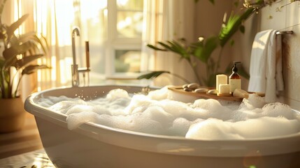 Canvas Print - bath tub with foam