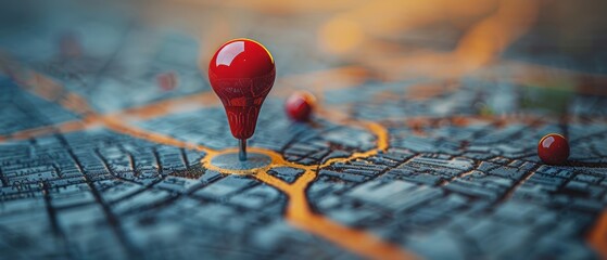 Fototapete - An abstract map with a few small pins. Transportation logistics, map location, tourism navigation, concept. GPS navigation, new location. Blue background.