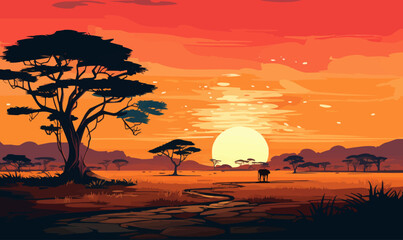 Wall Mural - Africa vector landscape illustration in around