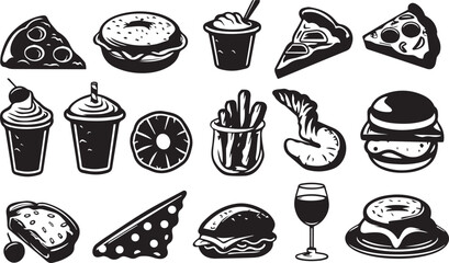 Wall Mural - Food and drink icons set vector black outline logo white background	