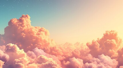 Close up view of beautiful colorful clouds, sky background, cartoon style. Fluffy clouds, for game