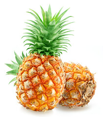 Ripe pineapple  and pineapple slices isolated on white background. File contains clipping path.