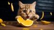A clumsy cat slipping on a banana peel a classic comedy