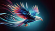 An eagle in flight depicted with vibrant, colourful feathers, embodying freedom and grace.