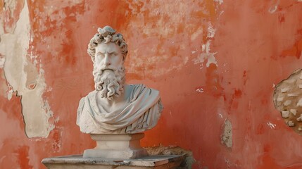 Wall Mural - Antique bust sculpture in front of a rustic wall. classical art piece in a traditional style. ideal for historical and cultural themes. perfect for academic use. AI