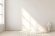Empty room with a large window. Mockup of a white wall with and wooden floor. Realistic illustration