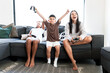 © Carlos Flores - Excited Boy Celebrates Video Game Victory, Beats Sister and Mom, Mexican Family, Entertainment