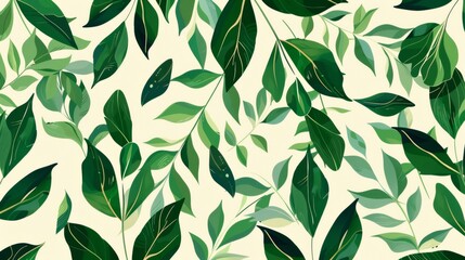 Sticker - Fresh Green Leaves on a Bright Background Depicting Growth and Vitality