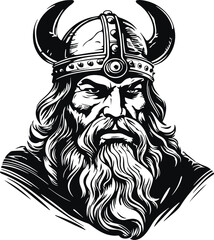 Viking head, Viking in a helmet with horns Vector illustration