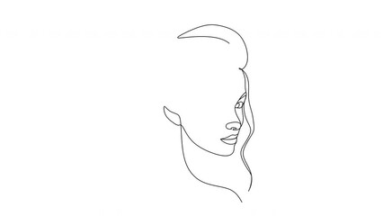 Wall Mural - Abstract linear drawing of a woman's face.Continuous portrait of a woman