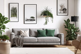 Fototapeta  - Wohnraum mit Möbeln in grau im modernen Ambiente