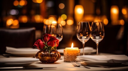 A closeup of a candlelit dinner at a restaurant