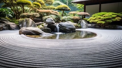 Wall Mural - A zen garden with carefully arranged stones and flowing water