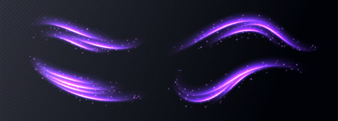 Wall Mural - purple speed lines, light in motion, glowing light trails with sparkles. bright motion effect, lumin
