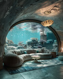 Fototapeta Fototapety do akwarium - Interior view, interior architecture of an underwater glass dome