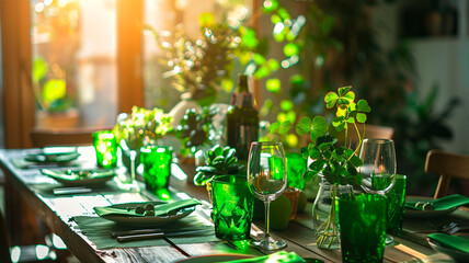 Wall Mural - green tea table setting in the kitchen