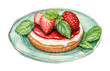 A vibrant painting of a delectable strawberry tart on a delicate plate, showcasing the artistry of dessert creation