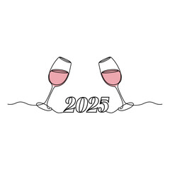 Poster - Wine glass isolated on white background. Continuous one line drawing vector illustration minimalism design of beverage element.
