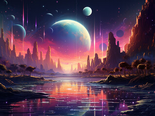 Wall Mural - Magical and mystical landscape wallpaper in purple tones