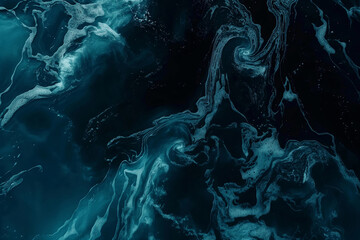 Poster - An abstract swirling pattern of deep blues and turquoise, mimicking an aerial view of ocean waves or marble texture.