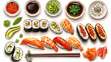 Fototapeta Do przedpokoju -  Japanese sushi top view set. generative ai 