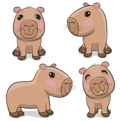 Wall Mural - cute cartoon capybaras isolated on a white background