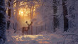 As twilight descends upon the forest, a noble deer emerges, its coat reflecting the soft hues of a dusky sky. 
