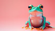 Green frog on the pastel background, generative ai