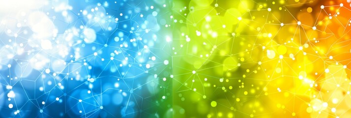 Poster - Abstract cyber nano network, blue green background, big data innovation, ai line dot communication