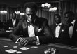 Stylish handsome man gambling in casino, gathered around a poker table, embodying the essence of a luxury casino night. 