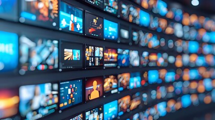 Poster - multimedia background with diverse channel images for web streaming tv video technology