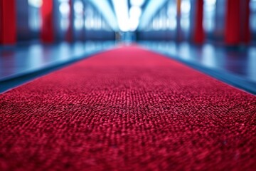 Sticker - A red carpet is laid out in a hallway