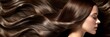 © Ilja - Stylish brunette woman with flowing long hair on dark background, beauty and hair care concept