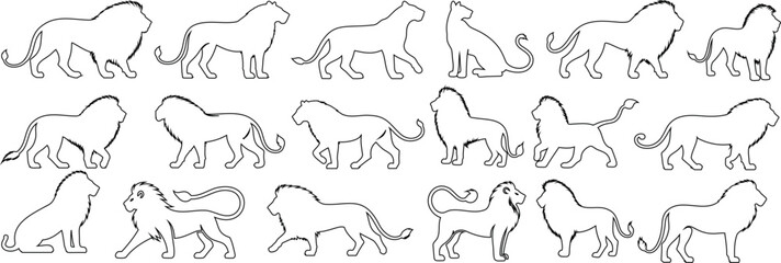 Wall Mural - lion outline collection, lion vector art, wildlife illustration, simple design. perfect for educatio